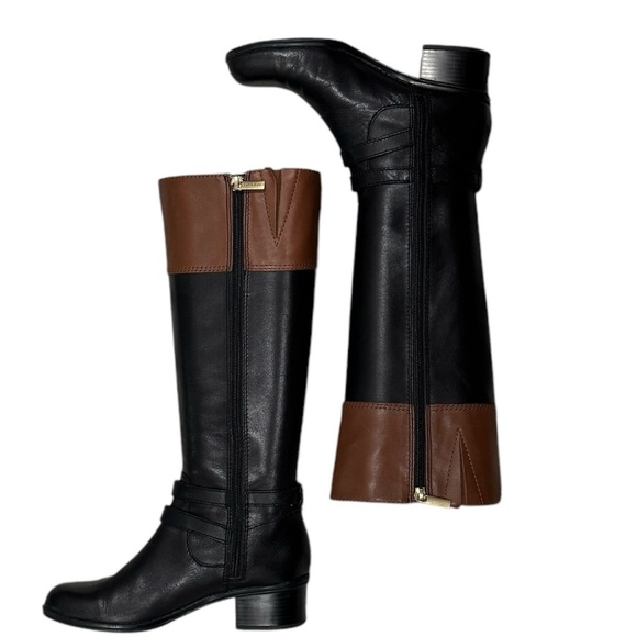 NWOT Bandolino Carlotta Riding Boots Leather Size 5M Black Cognac Zipper - Picture 5 of 12